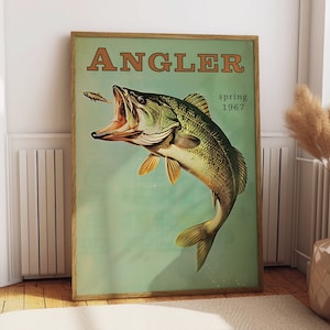 Poster vintage di pesca al black bass, poster di viaggio retrò, decorazione da parete per cabina, sport all'aria aperta, illustrazione di un pescatore, regalo per la festa del papà.