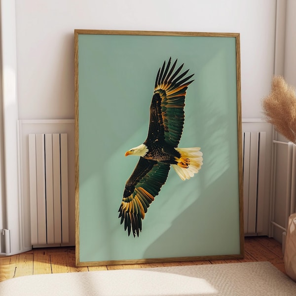 Vintage Soaring Bald Eagle Print Retro Outdoors Birding Poster Travel Poster Canadian Cabin Cottage Wall Art Hunting Poster Art for Dad