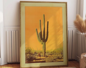 Vintage Saguaro Cactus Print, The Sonoran Desert Print Retro Outdoors Poster, Arizona Cabin Cottage Wall Art, Botanical Cacti Desert Art
