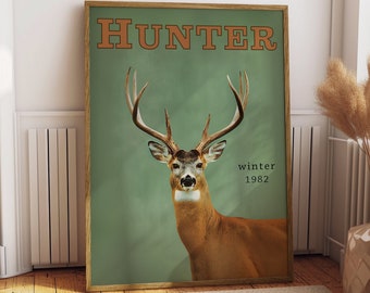Vintage Whitetail Deer Hunting Print Retro Outdoors Poster Travel Poster Cabin Cottage Wall Art Outdoor Sports Dad For him Gift for Hunter