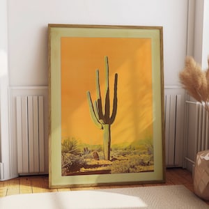 Vintage Saguaro Kaktus Druck, Die Sonoran-Wüste Druck Retro Natur Poster, Arizona Cabin Cottage Wandkunst, Botanische Kakteen Wüstenkunst