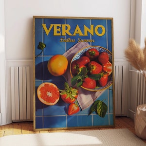Vintage Verano Posterdruck für Küche Endloser Sommer Kunst für Strandhaus Poster Retro Psychedelic Trippy Illustration