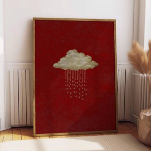Minimalist Rain Cloud Poster, Moody Gothic Wall Art, Rustic Red Print, Dark Academia Decor, Cloud Aesthetic Artwork, Textured Artwork