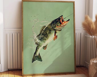 レトロ釣りアートプリント バス釣り 漁師へのギフト 壁飾り 釣り