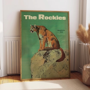 Impressão vintage de puma, pôster retrô para atividades ao ar livre, pôster de puma, arte de parede para cabana/chalé, esportes ao ar livre, presente para o pai, Montanhas Rochosas