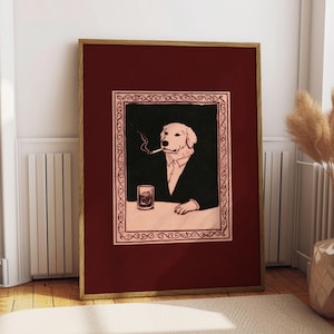 Póster sofisticado de Golden Retriever con estampado divertido de perro, póster vintage de bebidas, decoración de pared para bar, póster retro de cerveza para cueva de hombre, dibujo de arte de pared