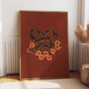 Vintage ormposter Dark Academia-tryck Mörkröd konst Häxig väggkonst Blommig teckning Gotiskt djurtryck Botanisk ormkonst