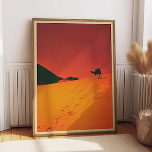 Vintage Camel Exploring Advertisement Photo Poster Retro Sahara Desert Outdoor Travelling Print 1980s Catalogue Magazine Art Poster