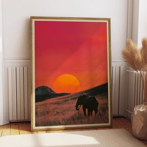 Vintage Lone Elephant in African Savannah Grasslands Poster Retro Catalogue Advertisement Print Outdoor Travel Print 1980s Magazine Art