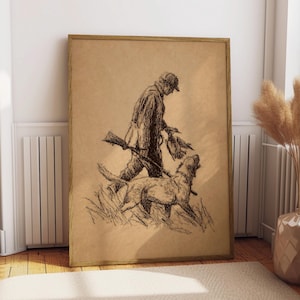 Vintage Duck Hunting Print, Hunter and Dog Wall Art, Rustic Cabin Decor, Sporting Dog Artwork, Lodge Hunting Poster, Outdoorsman Gift