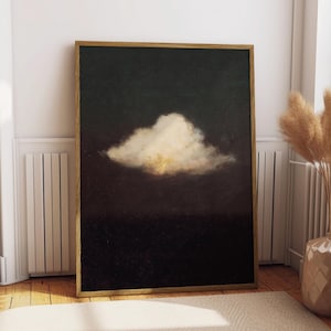 Moody Cloud Oil Painting Print, Vintage Atmospheric Sky Art, Dark Stormy Clouds Wall Decor, Antique Style Sky Poster, Fine Art Print