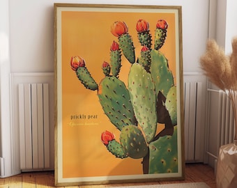 Vintage Prickly Pear Cactus Print, The Sonoran Desert Print Retro Outdoors Poster, Arizona Cabin Cottage Wall Art, Botanical Cacti Desert