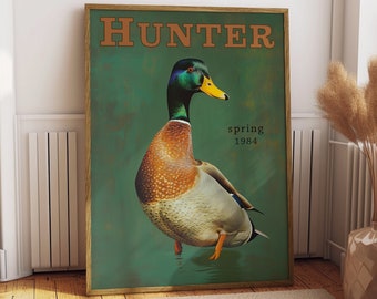 Vintage Mallard Print Retro Outdoors Duck Hunting Poster Travel Poster Cabin Cottage Wall Art Outdoor Sports Dad For him Gift for Hunter