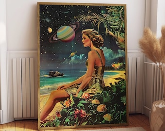 Vintage Vogue Surrealism Styled Magazine Poster, Outer Space Trippy Art, Fashion Magazine Wall Art Print, Vogue Art Print, Psychedelic Art