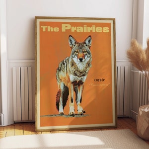 Impressão de coiote vintage, impressão de pradarias pôster retrô ao ar livre, arte de parede de cabana de Saskatchewan Canadá, esportes ao ar livre, presente de pai para ele