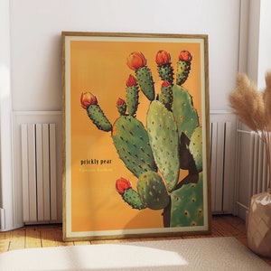 Vintage Kaktus Feigenkaktus Druck, Die Sonora-Wüste Retro Natur Poster, Arizona Cabin Cottage Wandkunst, Botanische Kakteenwüste