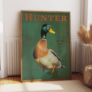 Vintage Mallard Print Retro Outdoors Duck Hunting Poster Travel Poster Cabin Cottage Wall Art Outdoor Sports Dad For him Gift for Hunter
