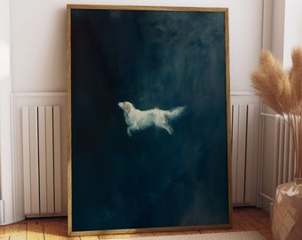 ヴィンテージ ダークブルー ゴールデンレトリバー プリント 抽象犬 ウォールアート ポスター ミニマリスト ウォールデコ ムーディ ウォールアート イラスト