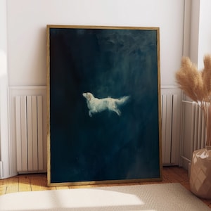 Vintage Golden Retriever bleu foncé impression chien abstrait art mural affiche décoration murale minimaliste illustration d'art mural de mauvaise humeur