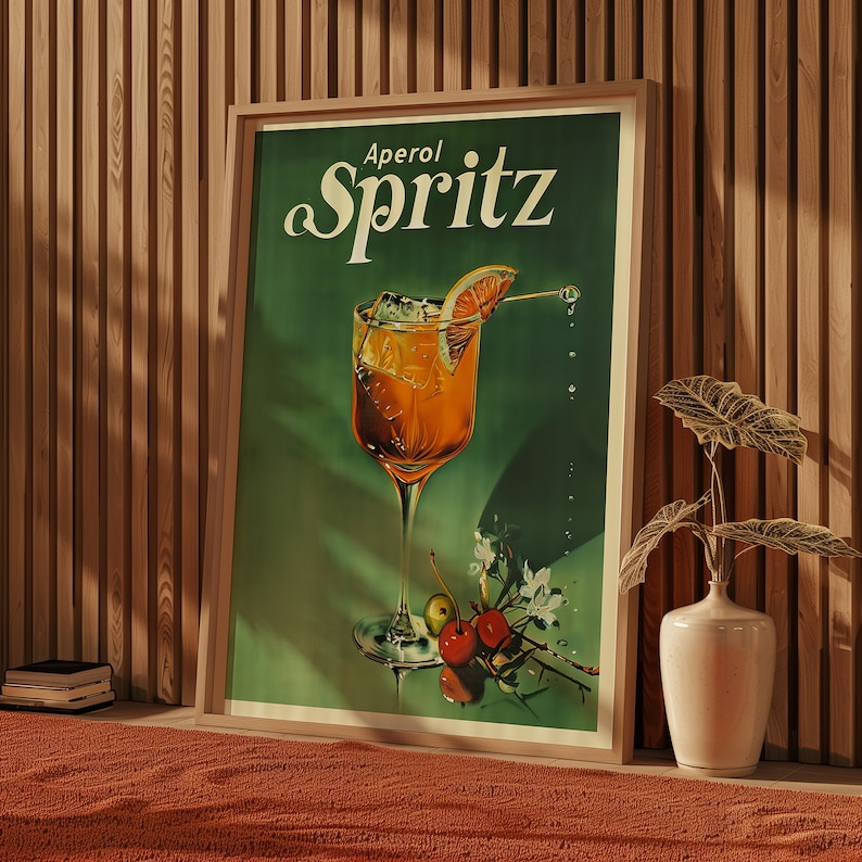Vintage Aperol Spritz cocktailaffisch Vintage dryckesaffisch Barväggdekor Retro cocktailaffisch för barrum Affisch för spelrum bild 3
