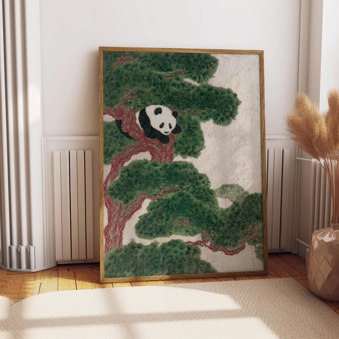Japanese Panda Print, Vintage Japanese Wall Art, Asian Inspired Animal ...