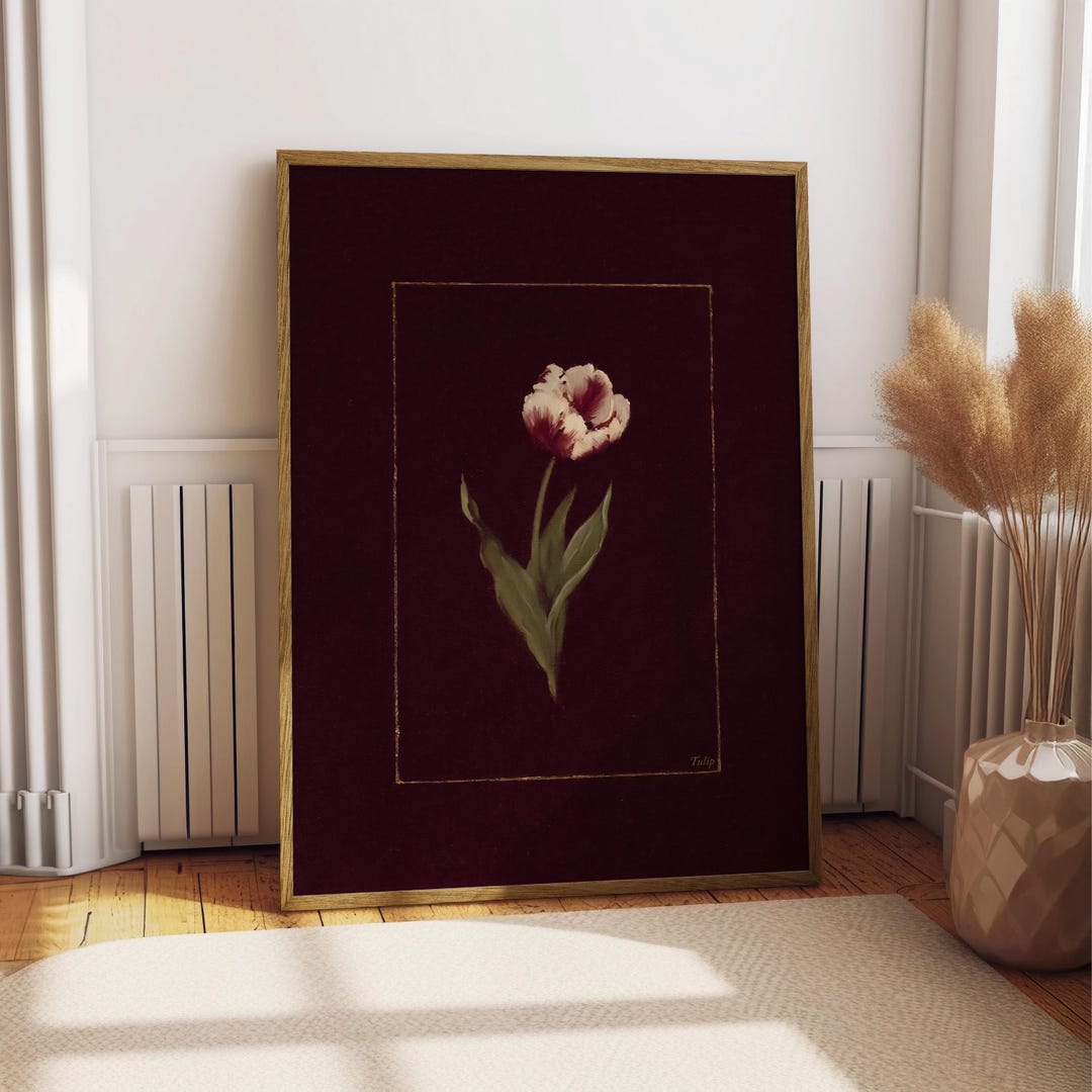 Moody Tulip Art Print, Dark Floral Wall Art, Vintage Botanical Poster ...