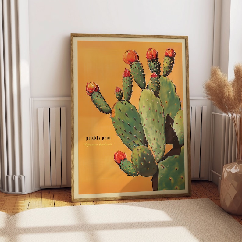 Lámina vintage de cactus de nopal, lámina del desierto de Sonora, póster retro para exteriores, arte de pared para cabaña de Arizona, cactus botánicos del desierto imagen 1