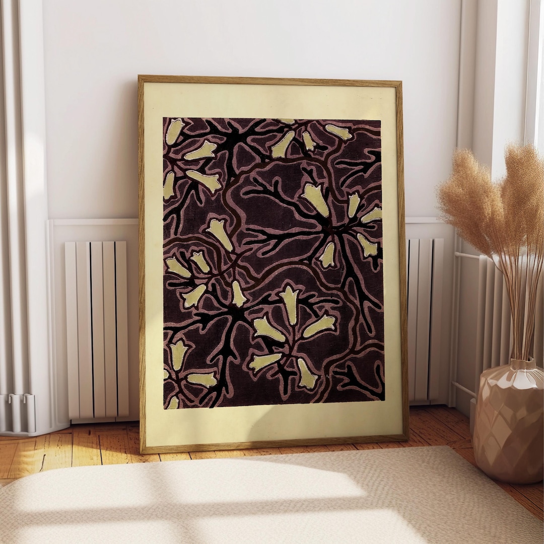 Vintage Japanese Floral Pattern Print, Art Nouveau Botanical Wall
