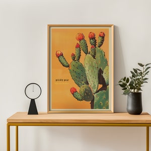 Lámina vintage de cactus de nopal, lámina del desierto de Sonora, póster retro para exteriores, arte de pared para cabaña de Arizona, cactus botánicos del desierto imagen 4
