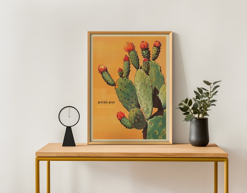 Lámina vintage de cactus de nopal, lámina del desierto de Sonora, póster retro para exteriores, arte de pared para cabaña de Arizona, cactus botánicos del desierto imagen 4