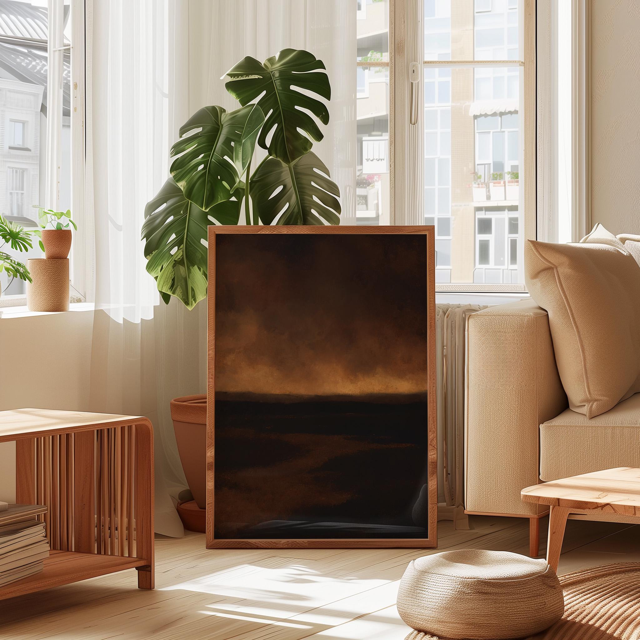 Dark Abstract Landscape Print, Moody Brown Black Oil Painting Poster ...