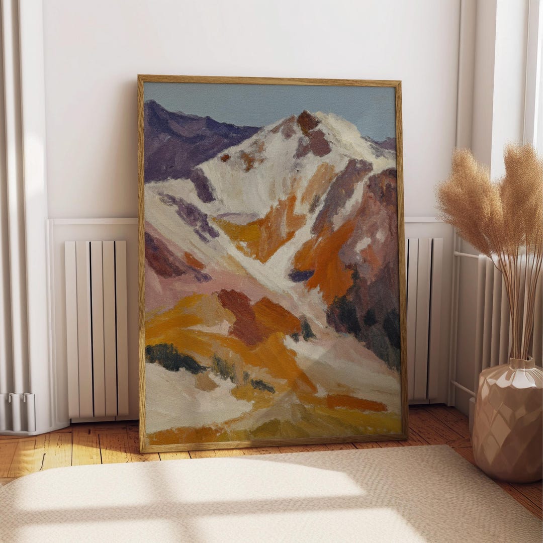 Abstract Mountain Landscape Art Print, Vintage Oil Painting Style Wall ...