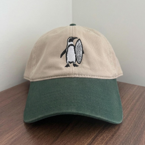 Penguin Surfer Hat, Men Women Embroidered Cap, Surf Penguin Dad Hat, Gift for Surfers, Retro Beach Style Cap, 6 Panel Low Profile