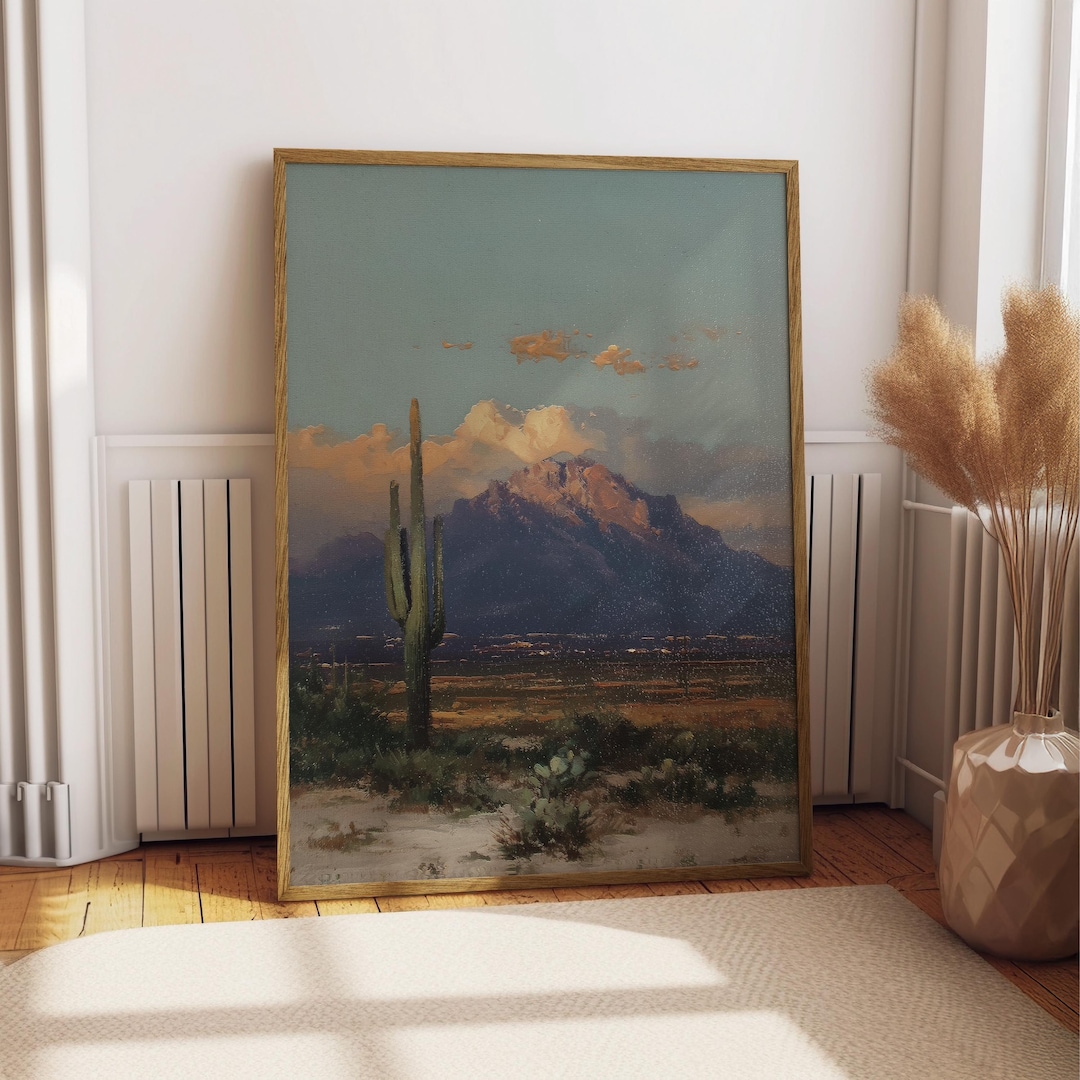 Vintage Desert Cactus Oil Painting Print, Southwestern Landscape Wall ...