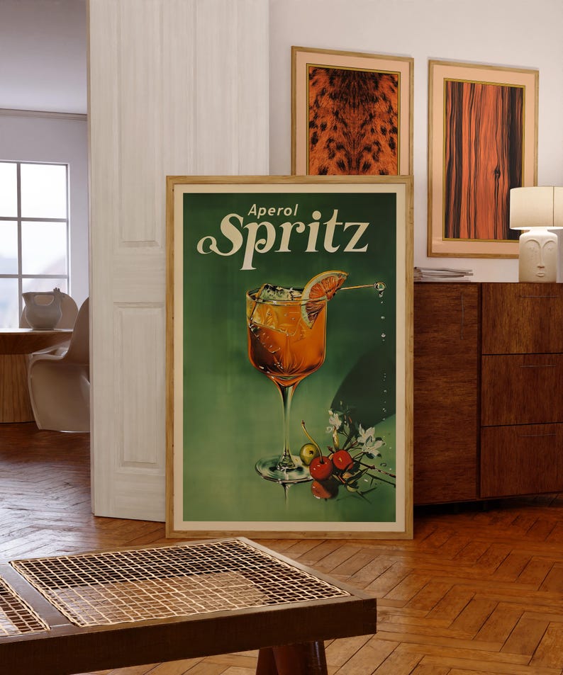 Vintage Aperol Spritz cocktailaffisch Vintage dryckesaffisch Barväggdekor Retro cocktailaffisch för barrum Affisch för spelrum bild 2