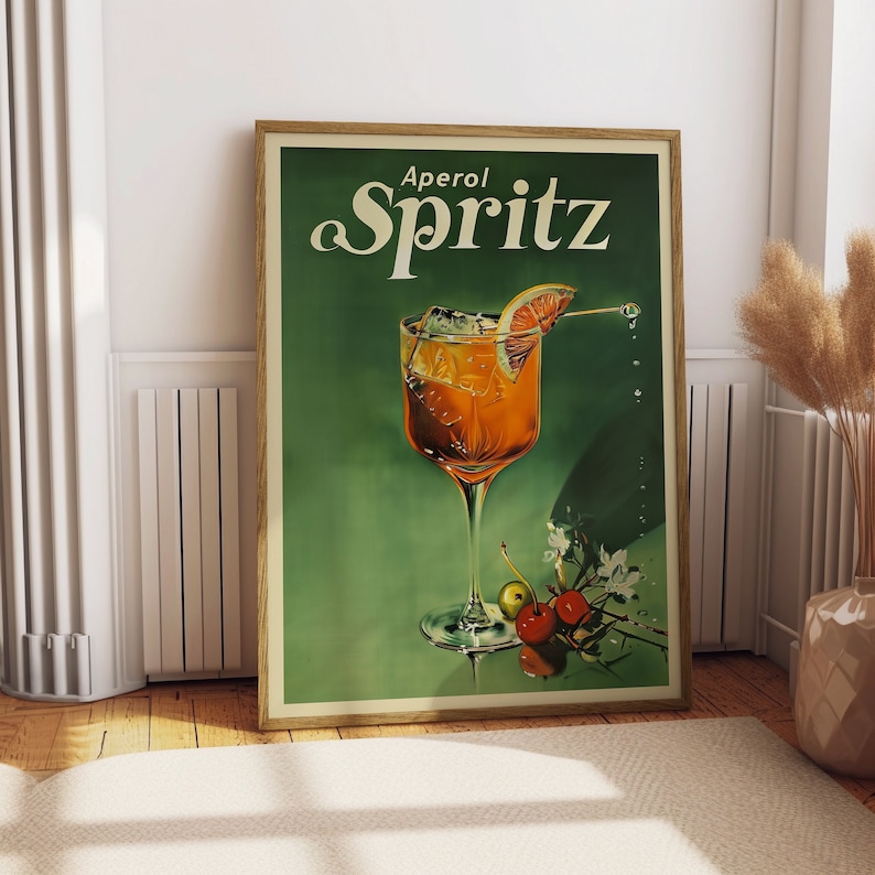 Vintage Aperol Spritz cocktailaffisch Vintage dryckesaffisch Barväggdekor Retro cocktailaffisch för barrum Affisch för spelrum bild 1