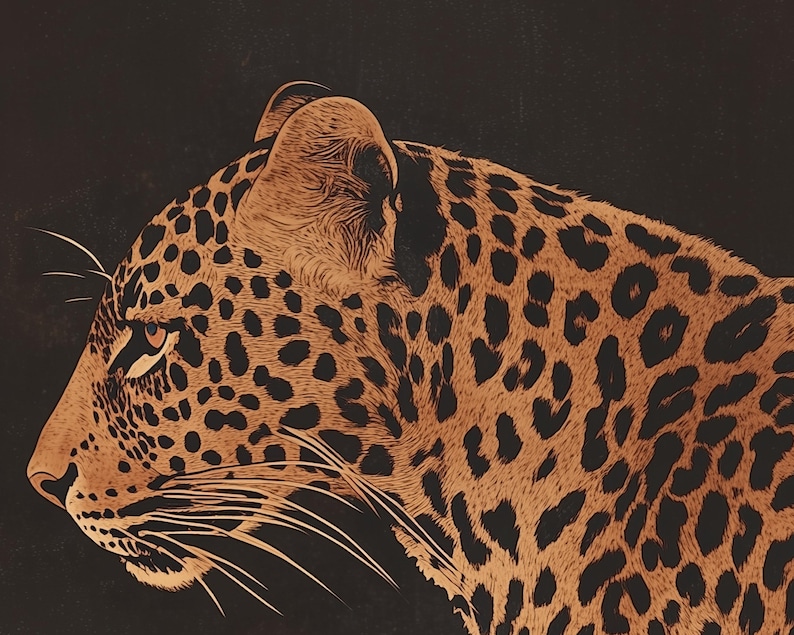 May include: A close-up of a leopard's face, with its fur patterned in black spots on a brown background. The leopard's eye is visible, and its whiskers are prominent.
