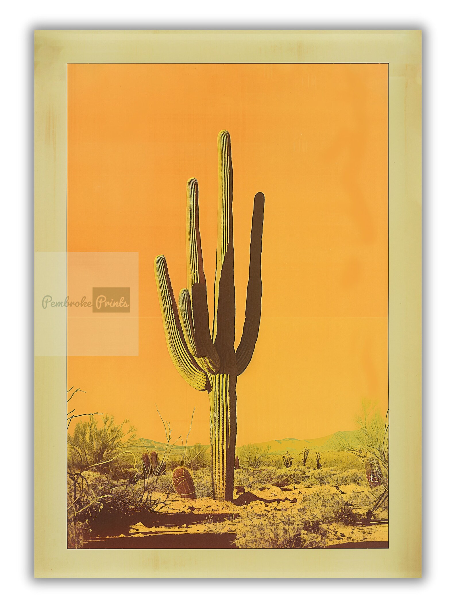 Vintage Saguaro Cactus Print, the Sonoran Desert Print Retro Outdoors ...
