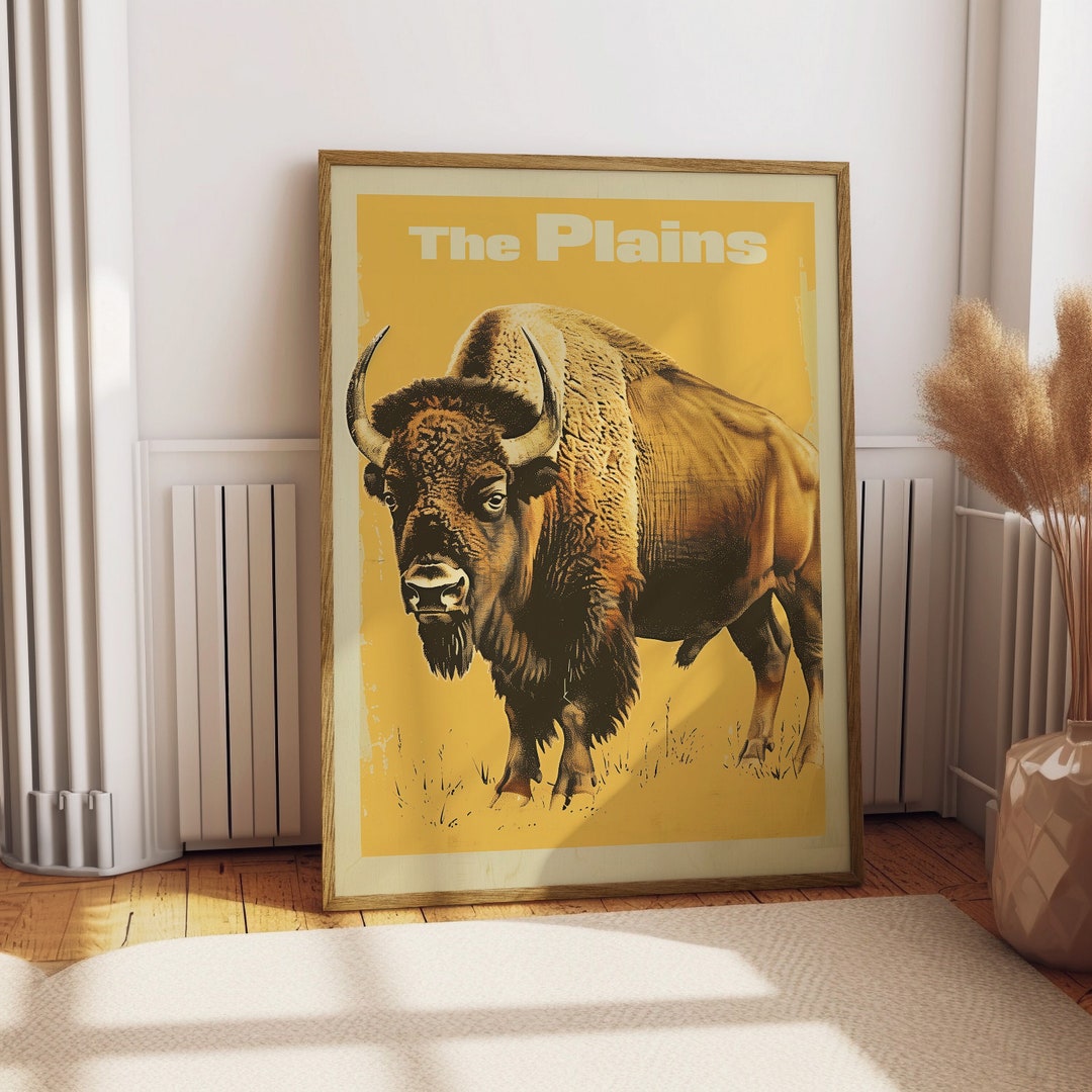 Vintage Bison Print, the Plains Print Retro Outdoors Poster, Retro ...