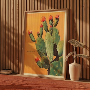 Lámina vintage de cactus de nopal, lámina del desierto de Sonora, póster retro para exteriores, arte de pared para cabaña de Arizona, cactus botánicos del desierto imagen 2