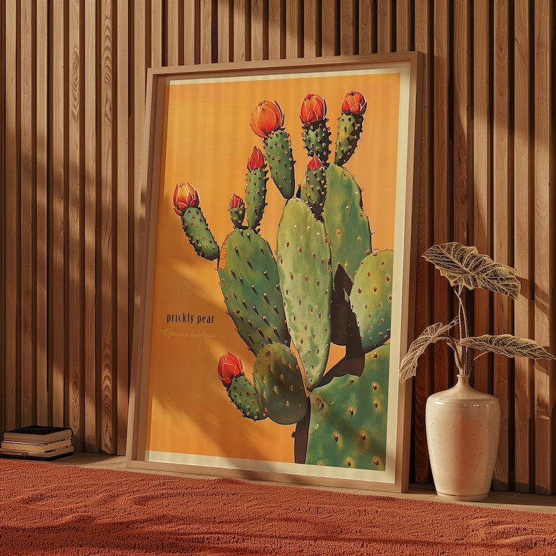 Lámina vintage de cactus de nopal, lámina del desierto de Sonora, póster retro para exteriores, arte de pared para cabaña de Arizona, cactus botánicos del desierto imagen 2