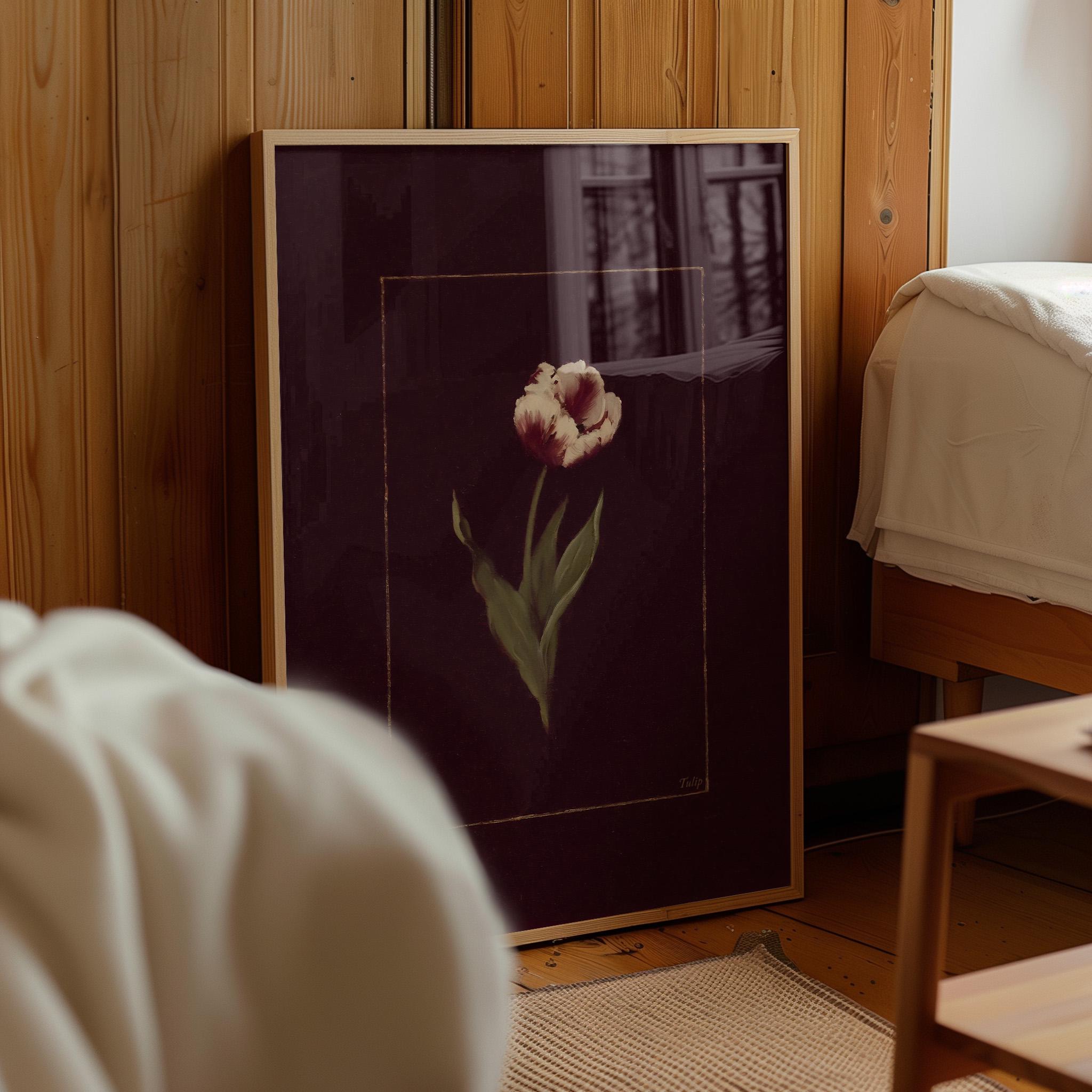 Moody Tulip Art Print, Dark Floral Wall Art, Vintage Botanical Poster ...