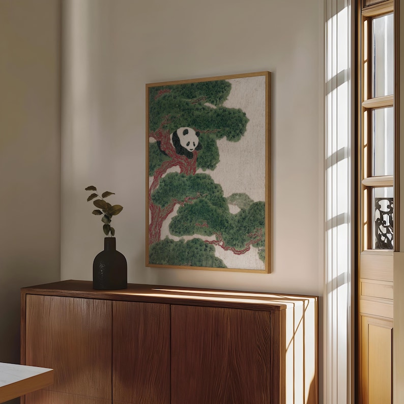 Japanese Panda Print, Vintage Japanese Wall Art, Asian Inspired Animal ...