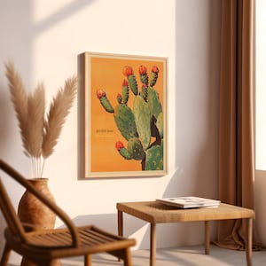 Lámina vintage de cactus de nopal, lámina del desierto de Sonora, póster retro para exteriores, arte de pared para cabaña de Arizona, cactus botánicos del desierto imagen 7