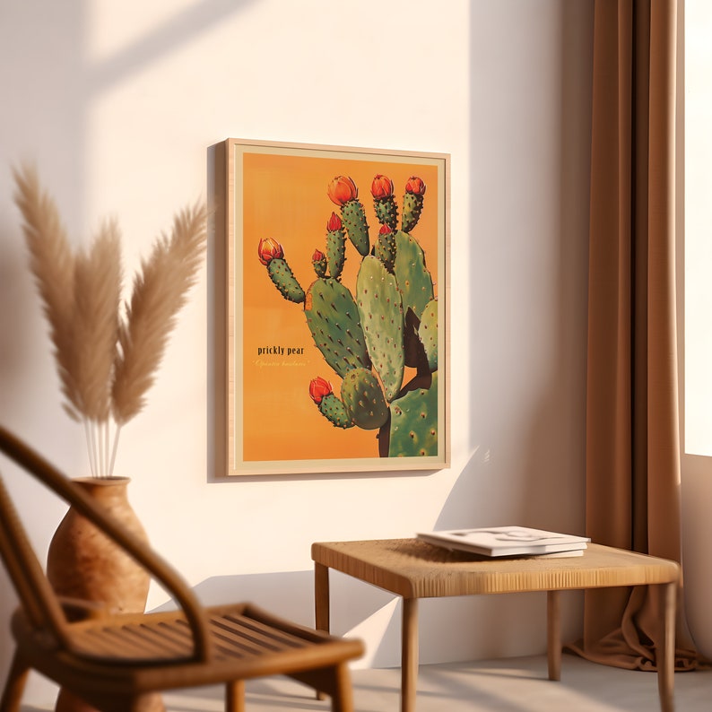Lámina vintage de cactus de nopal, lámina del desierto de Sonora, póster retro para exteriores, arte de pared para cabaña de Arizona, cactus botánicos del desierto imagen 7