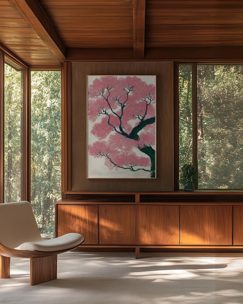 Japanese Cherry Blossom Print, Vintage Ukiyo-e Style Wall Art, Minimalist Floral Poster, Asian Inspired Sakura Decor, Japanese Woodblock Art image 8