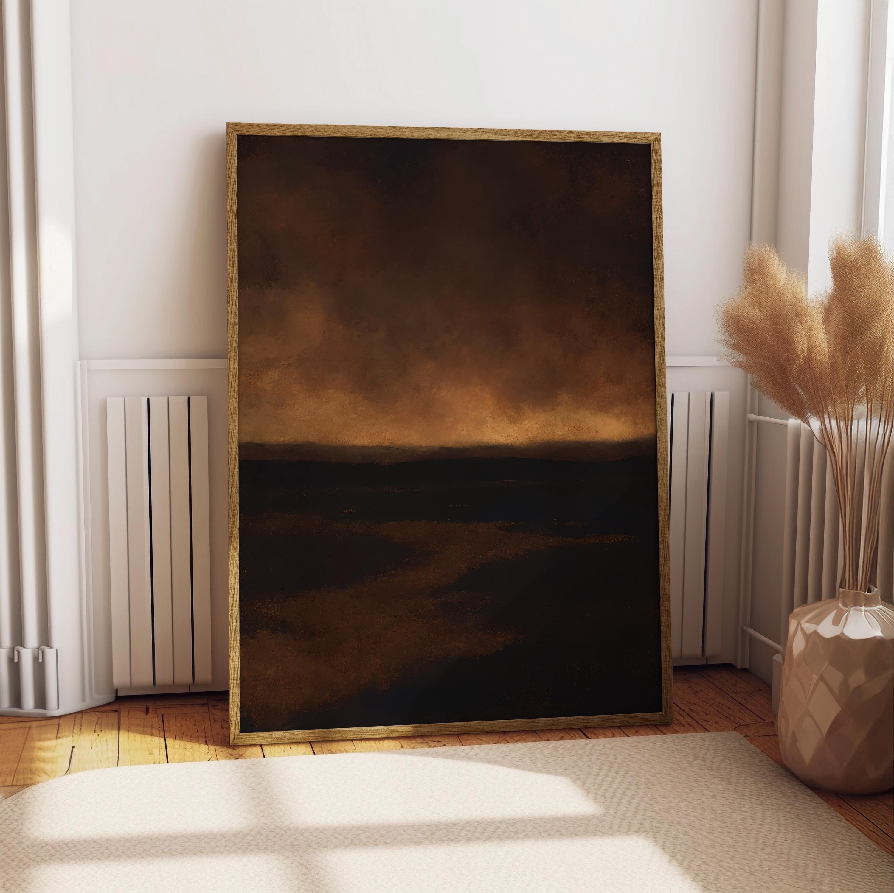 Dark Abstract Landscape Print, Moody Brown Black Oil Painting Poster ...