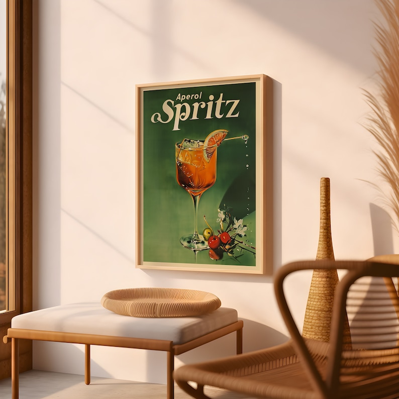 Vintage Aperol Spritz cocktailaffisch Vintage dryckesaffisch Barväggdekor Retro cocktailaffisch för barrum Affisch för spelrum bild 8