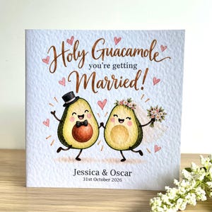 Personalised Wedding Card, Holy Guacamole, Funny Avocado Wedding Card, Cute Bride and Groom, Quirky Wedding Congratulations Card