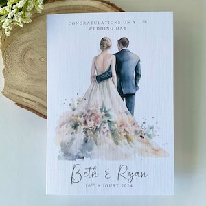 Personalised Bride & Groom / Floral / Bouquet Wedding Day card